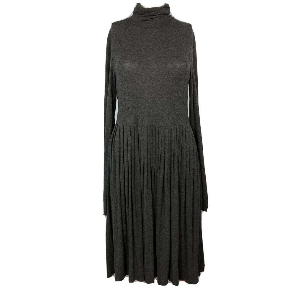 Bailey 44 Dress Womens Sz S Charcoal Gray Knit Turtleneck Pleated A Line Sweater